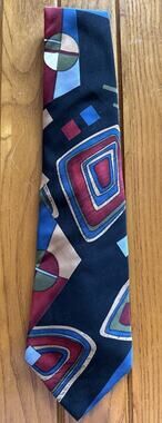 Vintage Johnny Carson Abstract Geometric Necktie 56” Multicolor Wide Tie USA